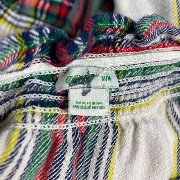 Aerie Romper Womens Medium Multicolor Green Red Flannel Plaid Ruffle Strap - Picture 10 of 11
